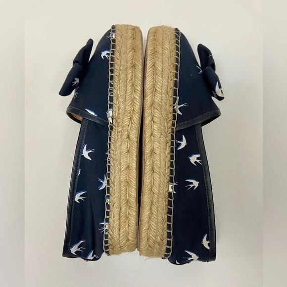 Kate Spade Navy Blue Swallow Bird Print Bow  Platform Espadrille Sandals … - Picture 6 of 8